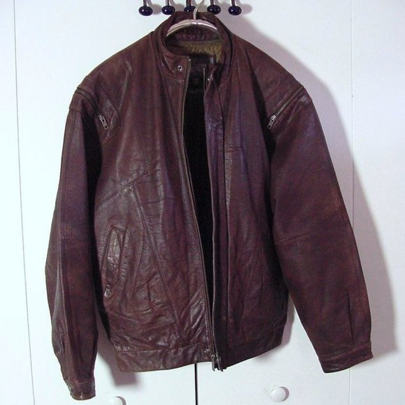 Vtg 80's Wilson's Brown Leather Cafe Racer Style Jacket Sz M With Zip Liner